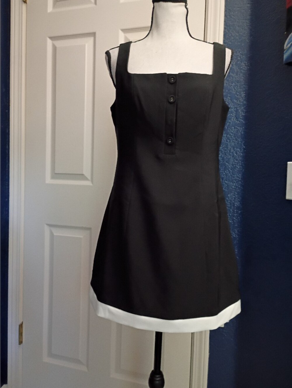 Commense Black Mini Dress with White Hem Band
